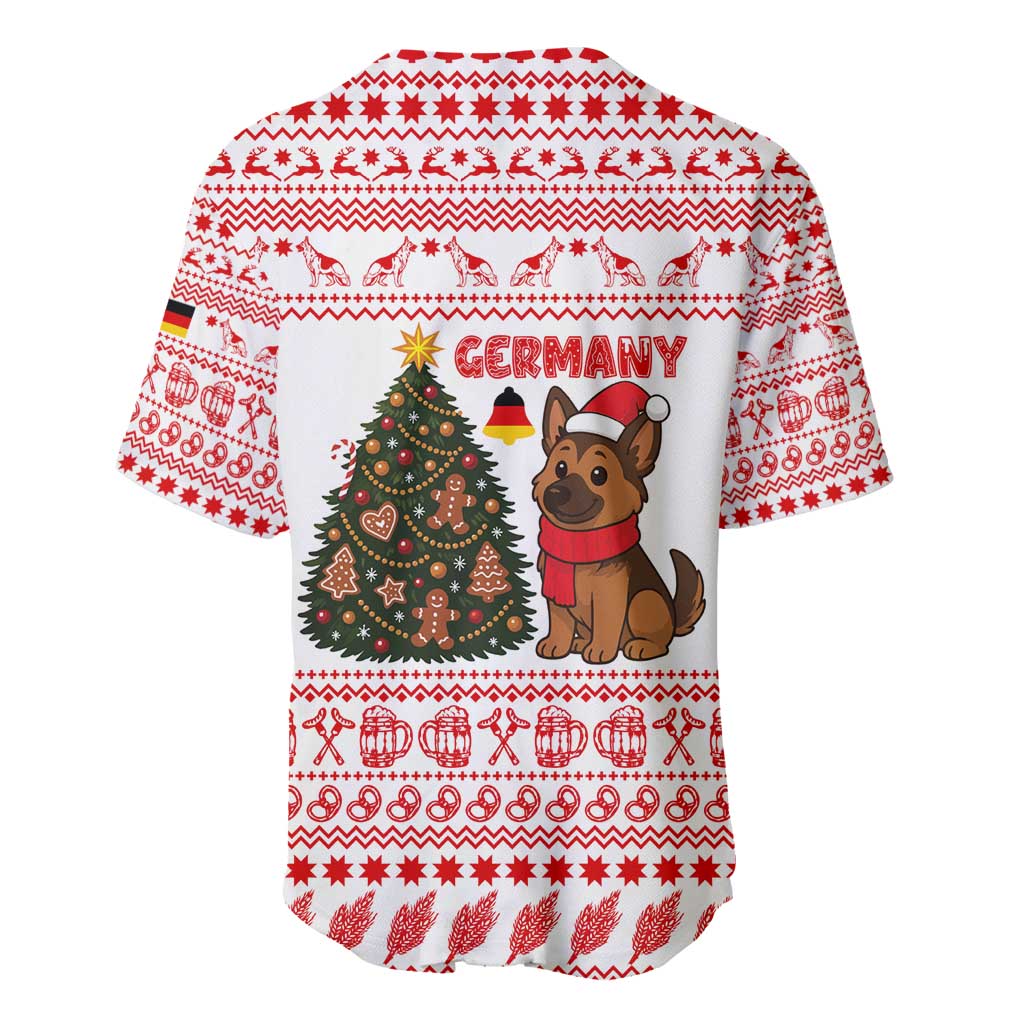 Germany Christmas Baseball Jersey with German Shepherd Dog Gingerbread Tree and Red Holiday Pattern - Wonder Print Shop