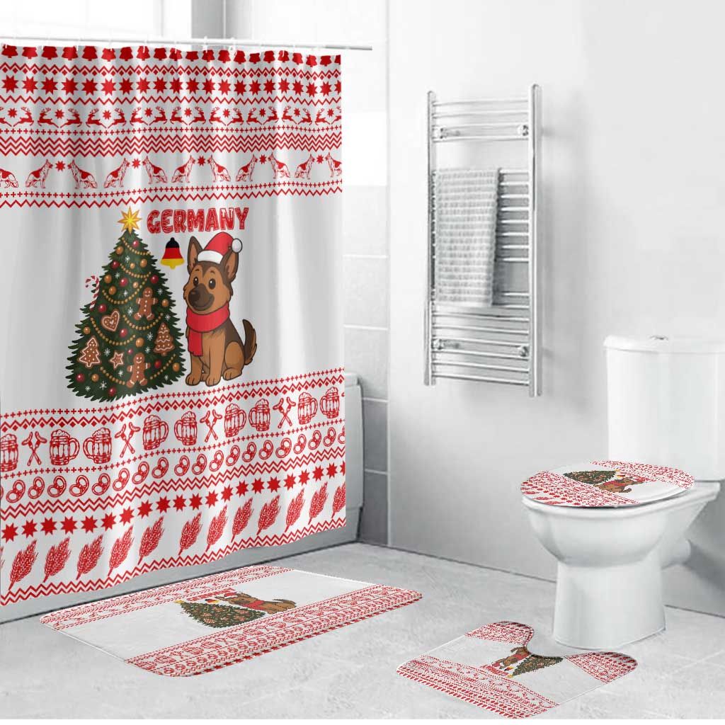 Germany Christmas Bathroom Set with German Shepherd Dog Gingerbread Tree and Red Holiday Pattern - Wonder Print Shop