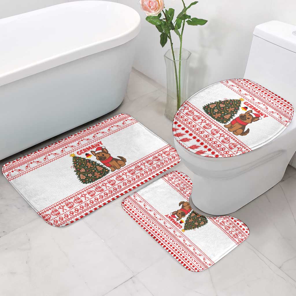 Germany Christmas Bathroom Set with German Shepherd Dog Gingerbread Tree and Red Holiday Pattern - Wonder Print Shop