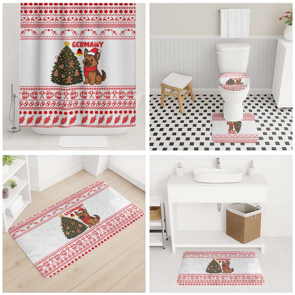 Germany Christmas Bathroom Set with German Shepherd Dog Gingerbread Tree and Red Holiday Pattern - Wonder Print Shop