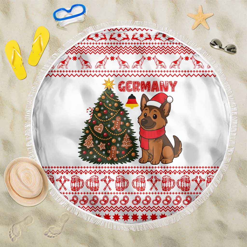 Germany Christmas Beach Blanket with German Shepherd Dog Gingerbread Tree and Red Holiday Pattern - Wonder Print Shop