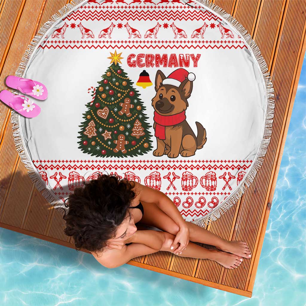 Germany Christmas Beach Blanket with German Shepherd Dog Gingerbread Tree and Red Holiday Pattern - Wonder Print Shop