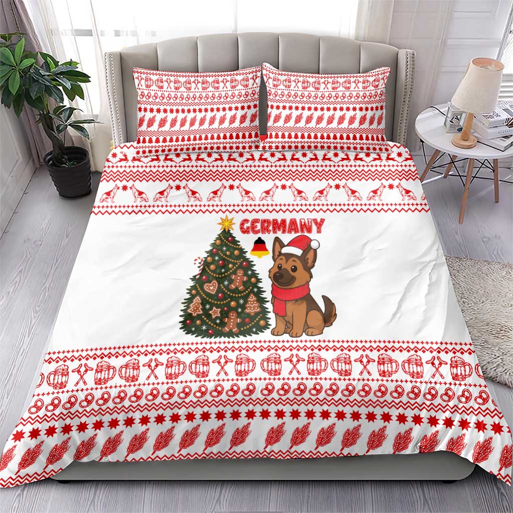Germany Christmas Bedding Set with German Shepherd Dog Gingerbread Tree and Red Holiday Pattern - Wonder Print Shop