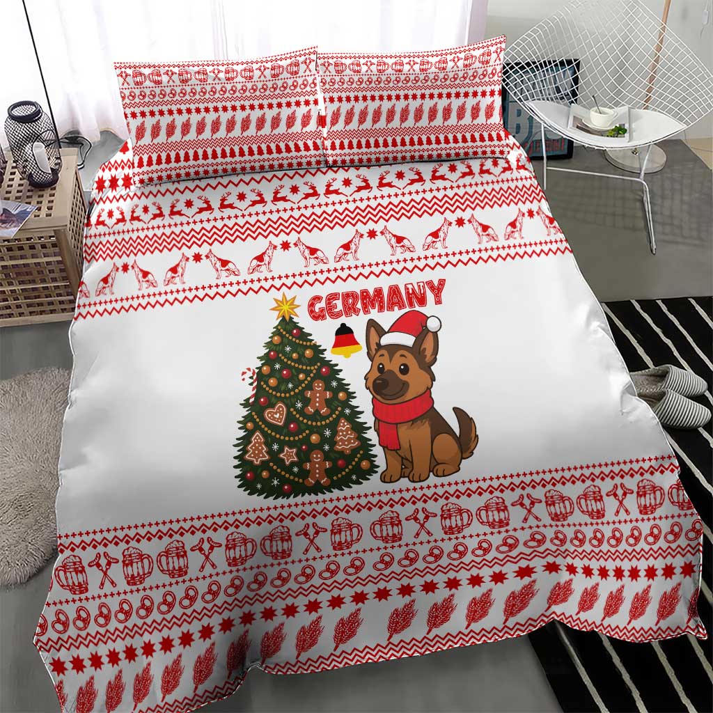 Germany Christmas Bedding Set with German Shepherd Dog Gingerbread Tree and Red Holiday Pattern - Wonder Print Shop