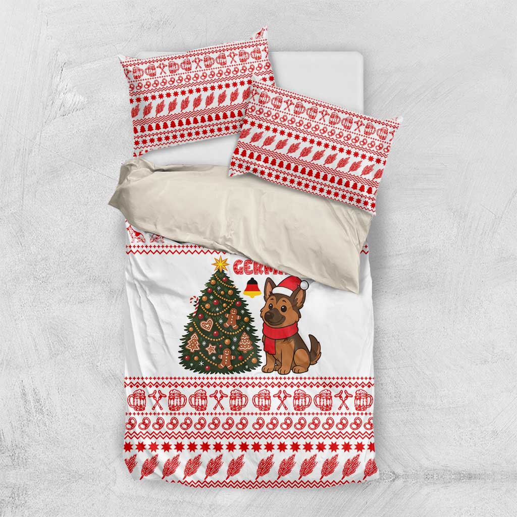 Germany Christmas Bedding Set with German Shepherd Dog Gingerbread Tree and Red Holiday Pattern - Wonder Print Shop