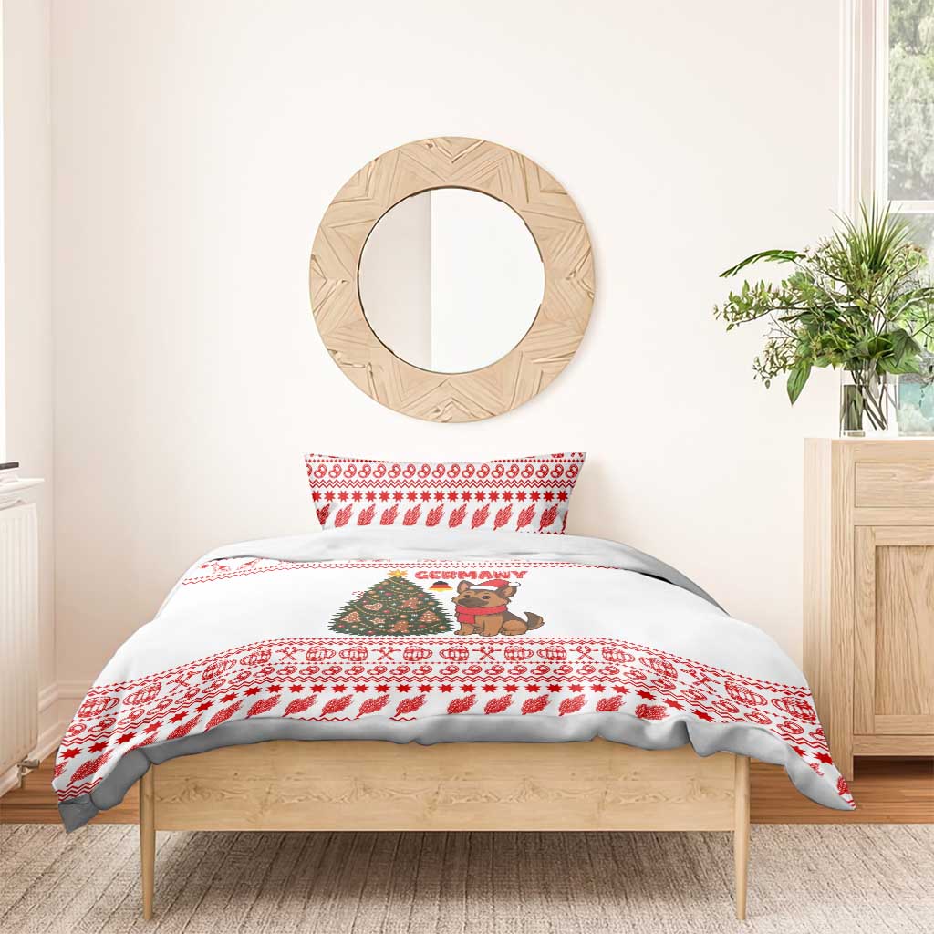 Germany Christmas Bedding Set with German Shepherd Dog Gingerbread Tree and Red Holiday Pattern - Wonder Print Shop