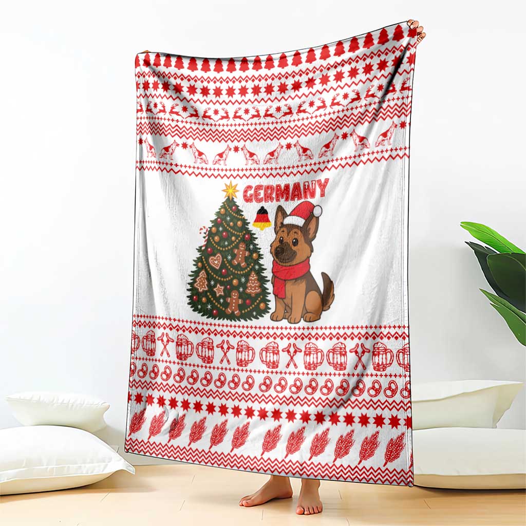 Germany Christmas Blanket with German Shepherd Dog Gingerbread Tree and Red Holiday Pattern - Wonder Print Shop