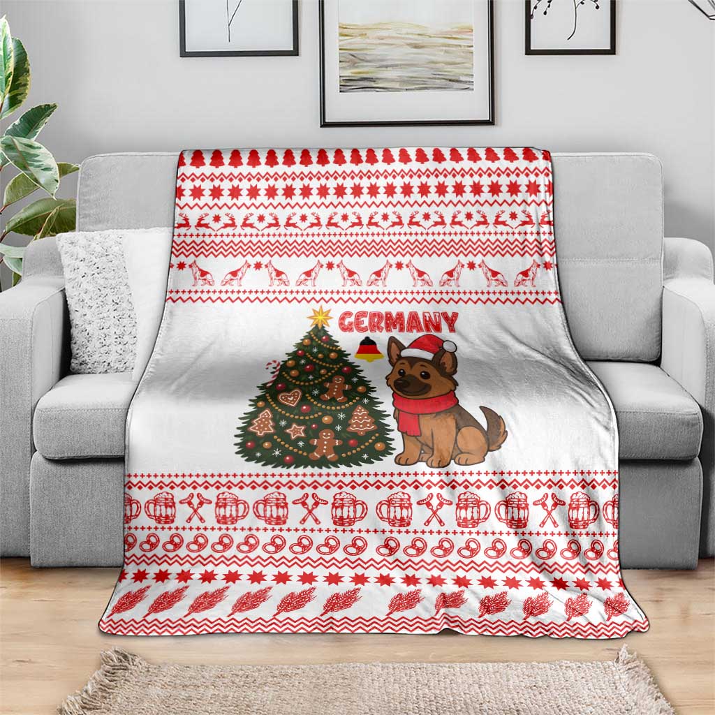 Germany Christmas Blanket with German Shepherd Dog Gingerbread Tree and Red Holiday Pattern - Wonder Print Shop