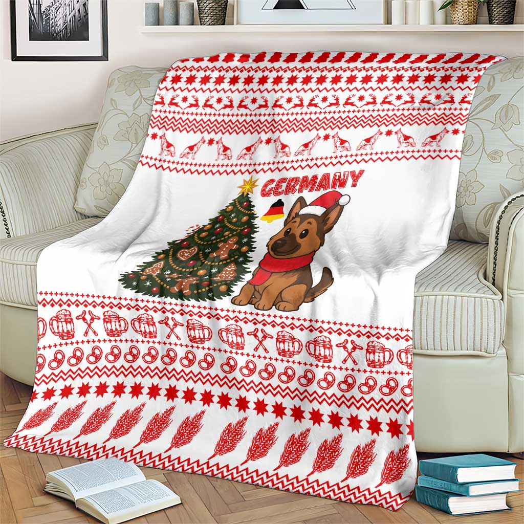 Germany Christmas Blanket with German Shepherd Dog Gingerbread Tree and Red Holiday Pattern - Wonder Print Shop