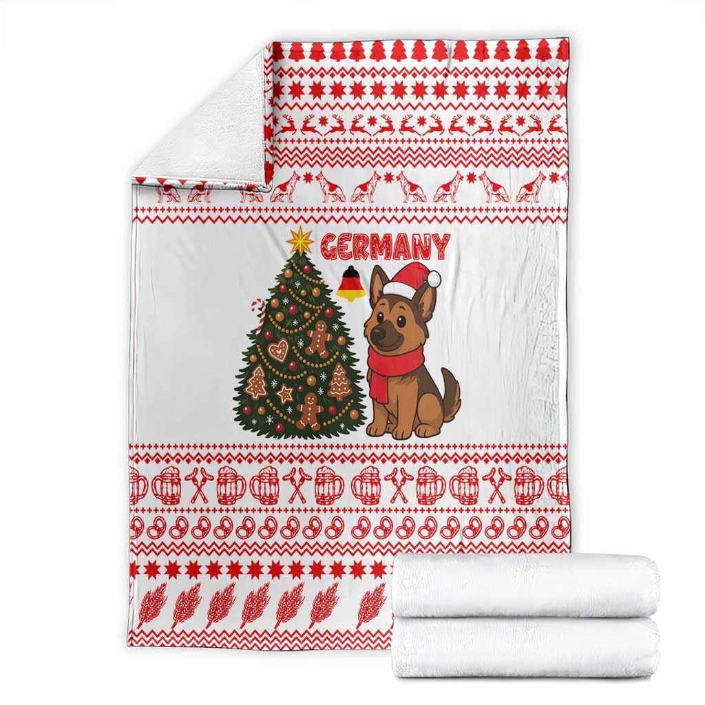 Germany Christmas Blanket with German Shepherd Dog Gingerbread Tree and Red Holiday Pattern - Wonder Print Shop