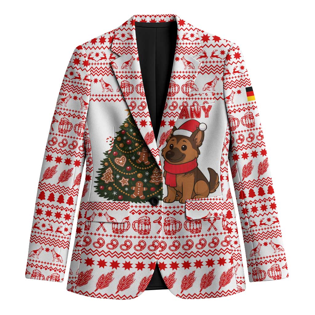 Germany Christmas Blazer with German Shepherd Dog Gingerbread Tree and Red Holiday Pattern - Wonder Print Shop
