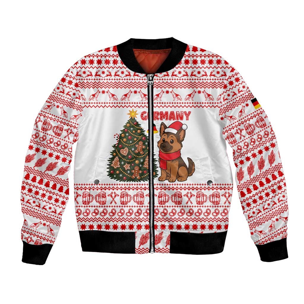 Germany Christmas Bomber Jacket with German Shepherd Dog Gingerbread Tree and Red Holiday Pattern - Wonder Print Shop