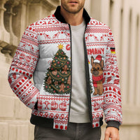 Germany Christmas Bomber Puffer Jacket with German Shepherd Dog Gingerbread Tree and Red Holiday Pattern - Wonder Print Shop