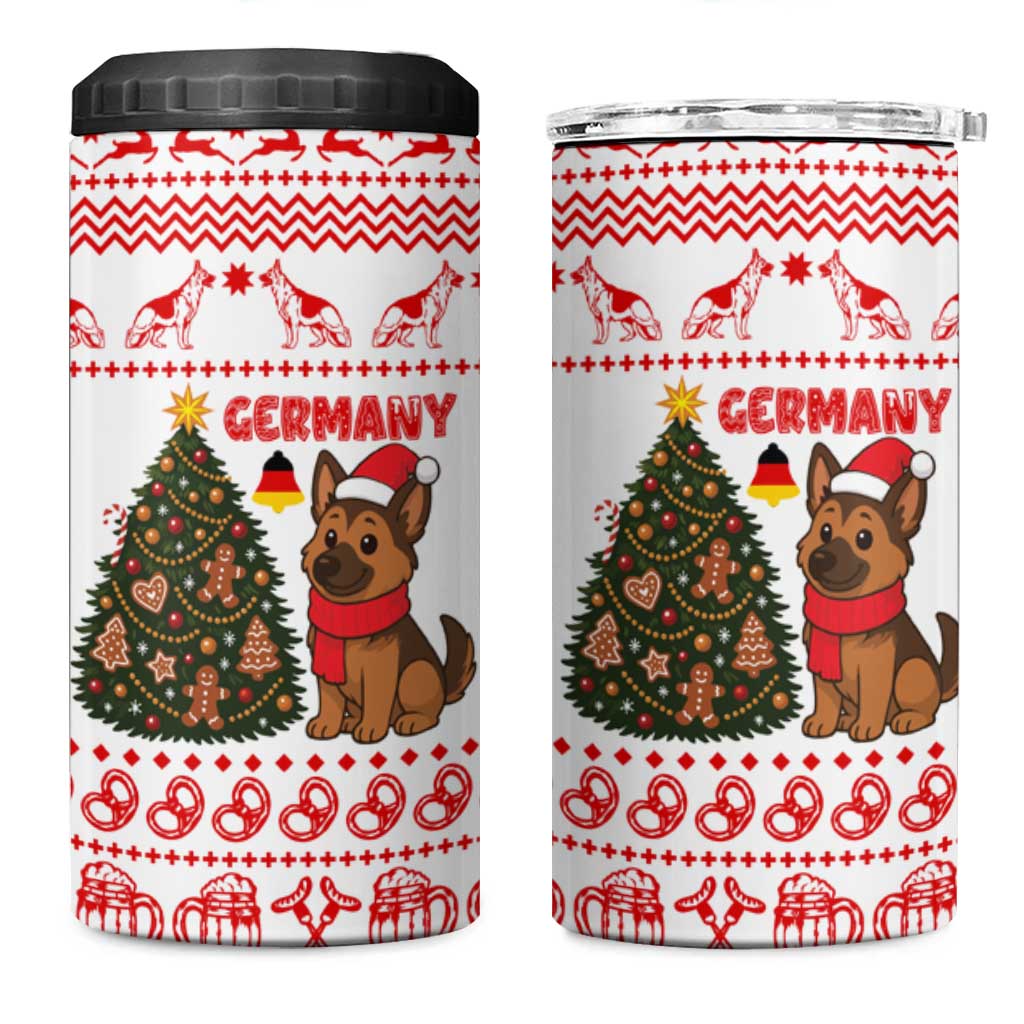 Germany Christmas 4 in 1 Can Cooler Tumbler with German Shepherd Dog Gingerbread Tree and Red Holiday Pattern - Wonder Print Shop