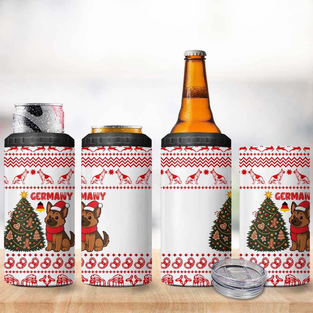 Germany Christmas 4 in 1 Can Cooler Tumbler with German Shepherd Dog Gingerbread Tree and Red Holiday Pattern - Wonder Print Shop