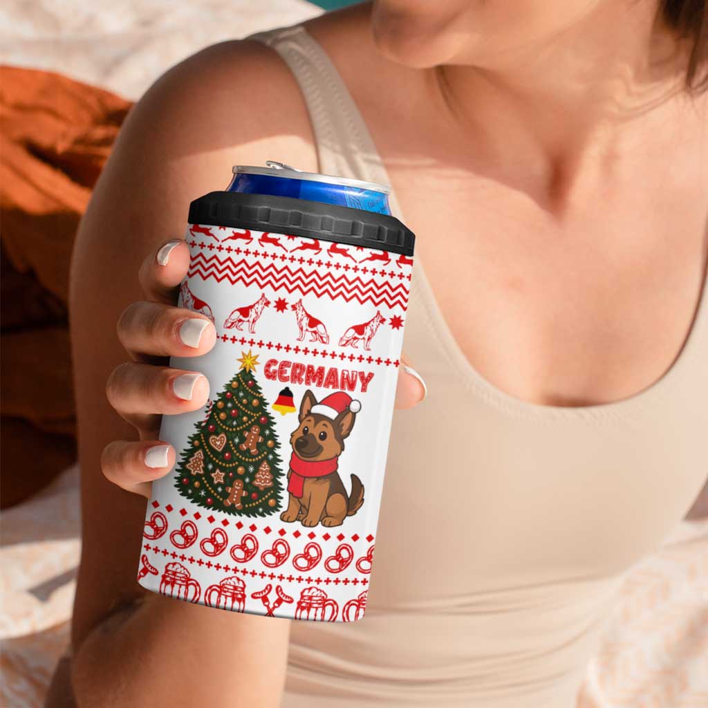 Germany Christmas 4 in 1 Can Cooler Tumbler with German Shepherd Dog Gingerbread Tree and Red Holiday Pattern - Wonder Print Shop