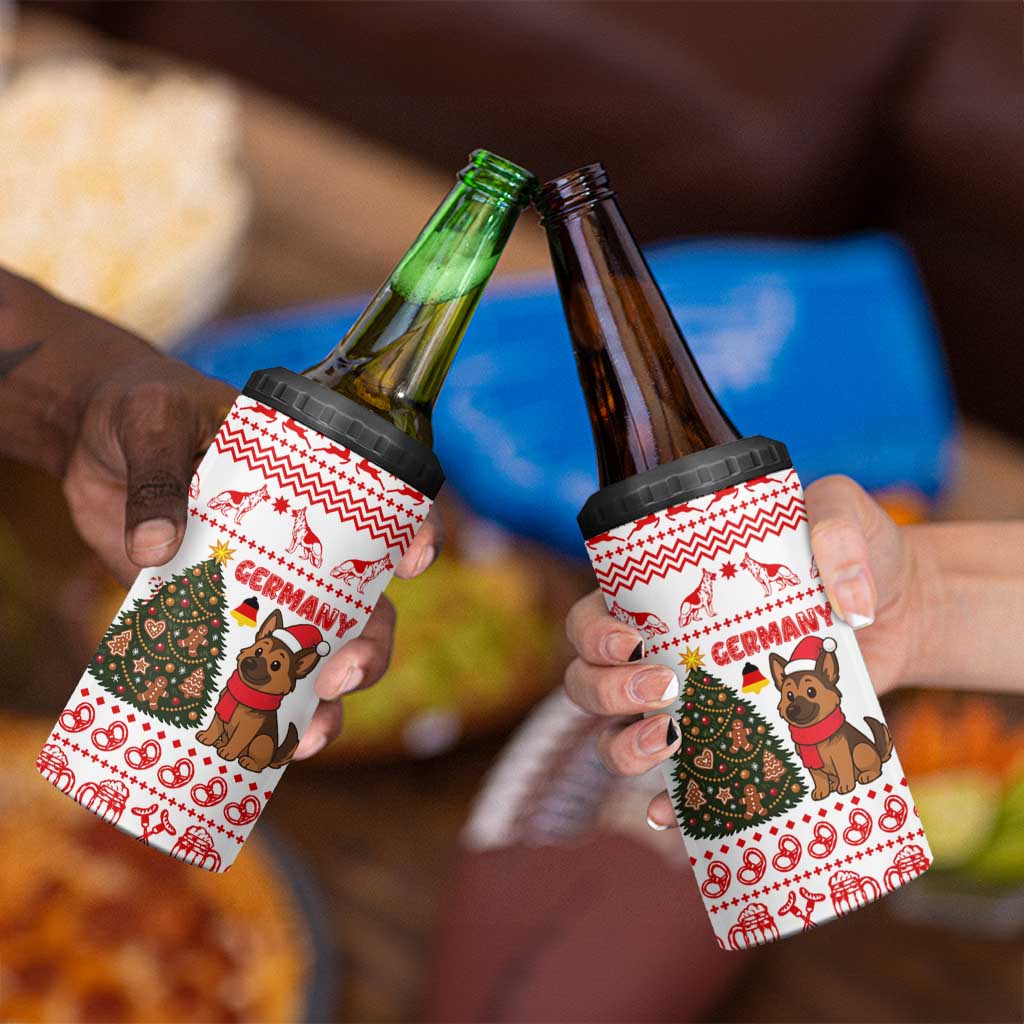 Germany Christmas 4 in 1 Can Cooler Tumbler with German Shepherd Dog Gingerbread Tree and Red Holiday Pattern - Wonder Print Shop
