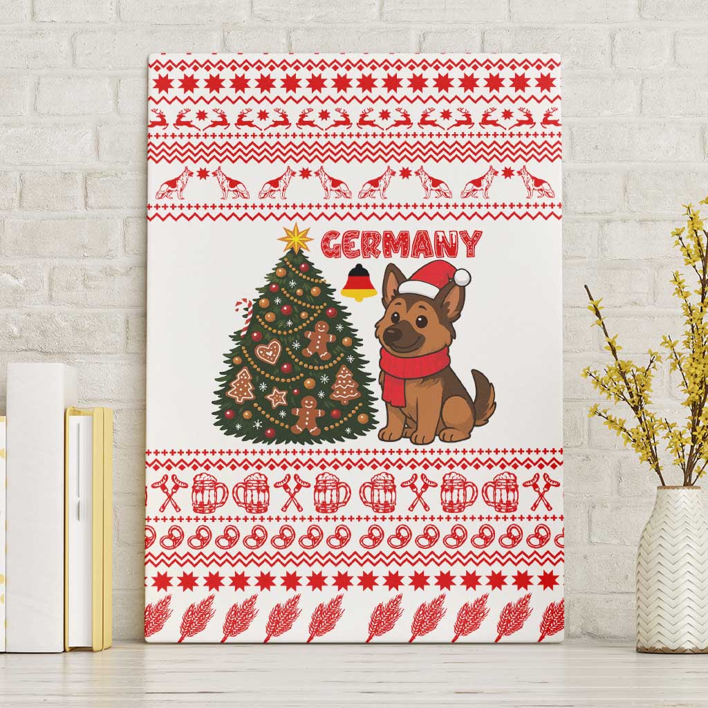 Germany Christmas Canvas Wall Art with German Shepherd Dog Gingerbread Tree and Red Holiday Pattern - Wonder Print Shop