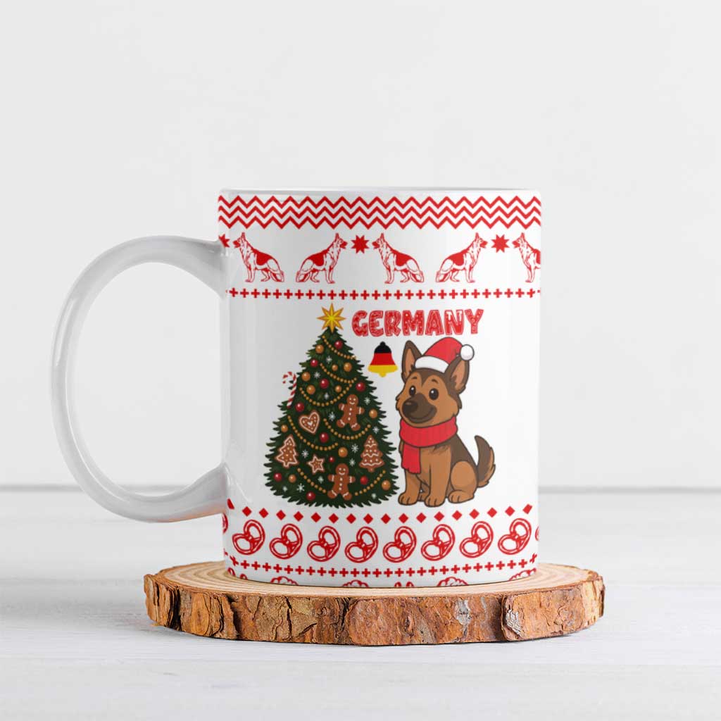 Germany Christmas Ceramic Mug with German Shepherd Dog Gingerbread Tree and Red Holiday Pattern - Wonder Print Shop