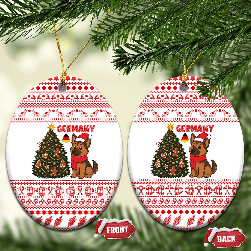 Germany Christmas Ceramic Ornament with German Shepherd Dog Gingerbread Tree and Red Holiday Pattern - Wonder Print Shop