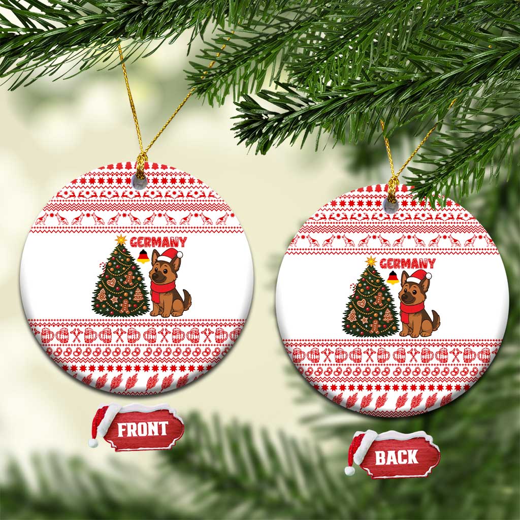 Germany Christmas Ceramic Ornament with German Shepherd Dog Gingerbread Tree and Red Holiday Pattern - Wonder Print Shop