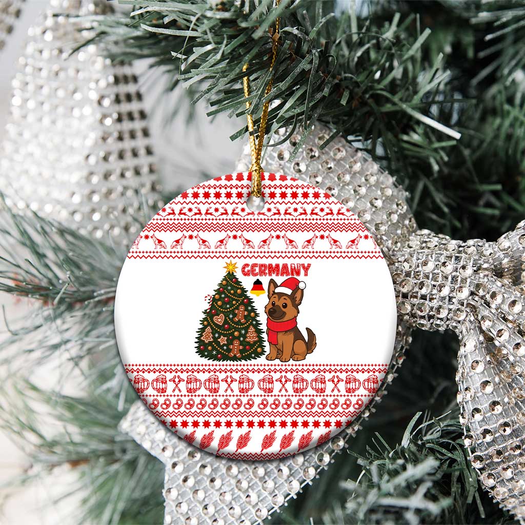 Germany Christmas Ceramic Ornament with German Shepherd Dog Gingerbread Tree and Red Holiday Pattern - Wonder Print Shop