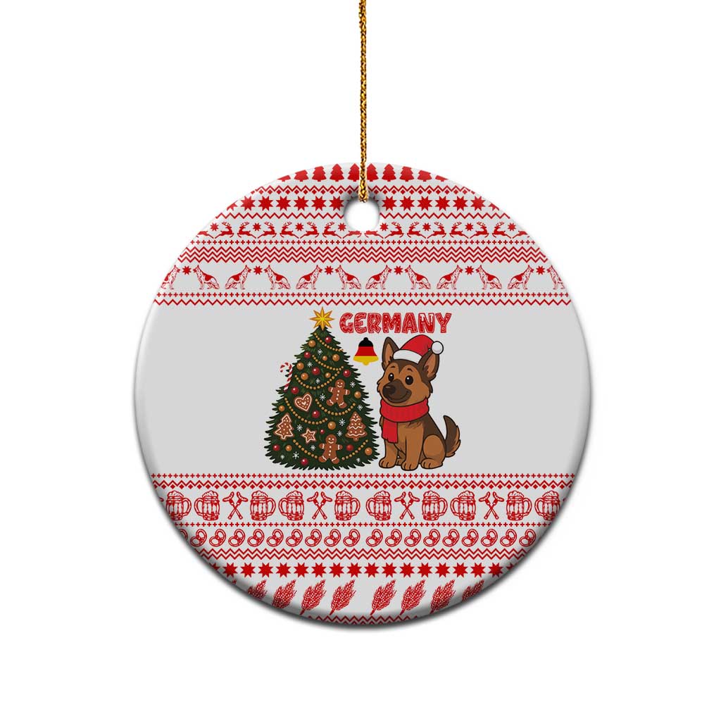 Germany Christmas Ceramic Ornament with German Shepherd Dog Gingerbread Tree and Red Holiday Pattern - Wonder Print Shop