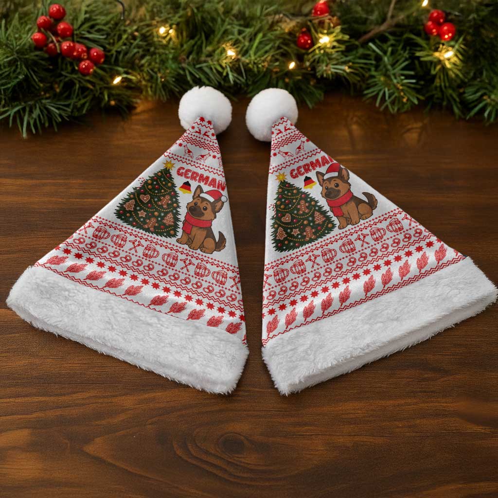 Germany Christmas Santa Hat with German Shepherd Dog Gingerbread Tree and Red Holiday Pattern - Wonder Print Shop