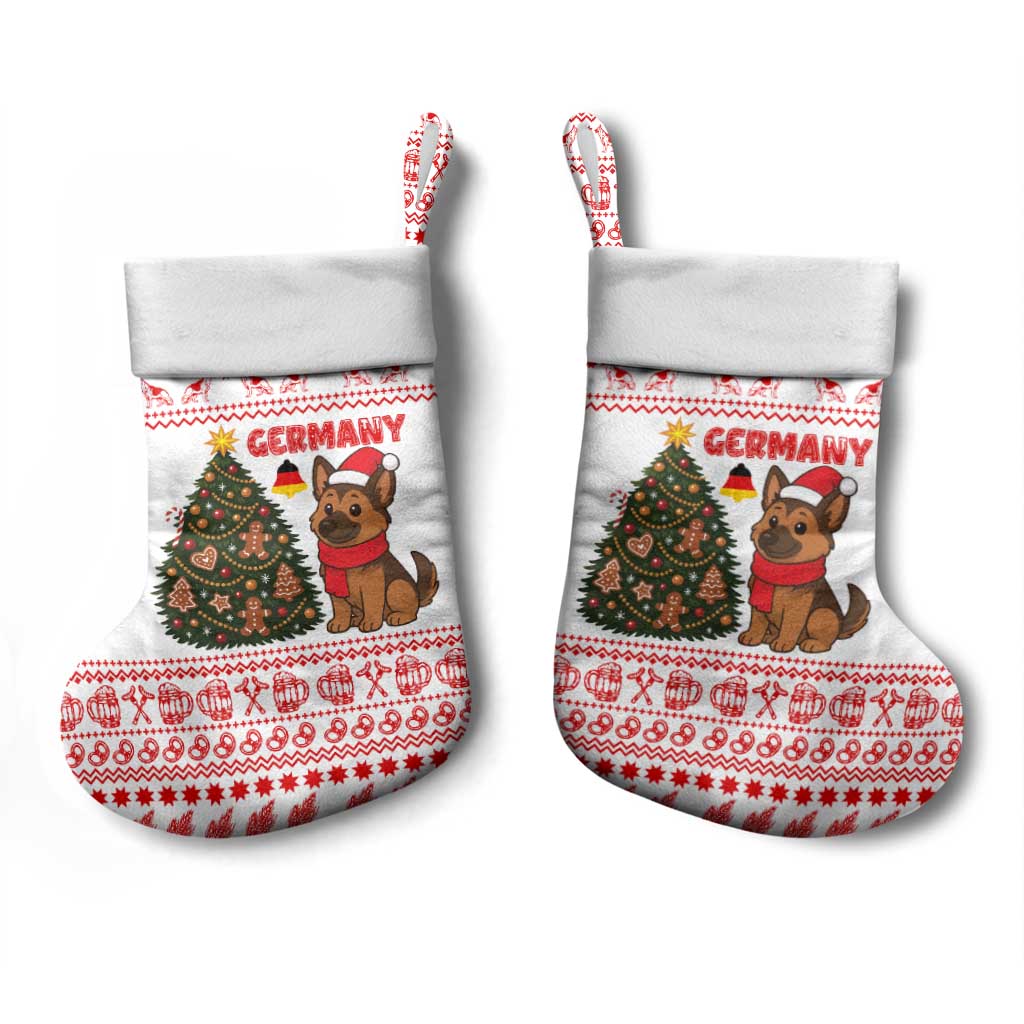 Germany Christmas Stocking with German Shepherd Dog Gingerbread Tree and Red Holiday Pattern - Wonder Print Shop