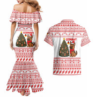 Germany Christmas Couples Matching Mermaid Dress and Hawaiian Shirt with German Shepherd Dog Gingerbread Tree and Red Holiday Pattern - Wonder Print Shop