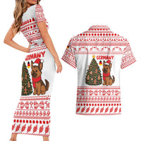 Germany Christmas Couples Matching Short Sleeve Bodycon Dress and Hawaiian Shirt with German Shepherd Dog Gingerbread Tree and Red Holiday Pattern - Wonder Print Shop