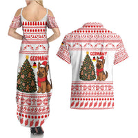 Germany Christmas Couples Matching Summer Maxi Dress and Hawaiian Shirt with German Shepherd Dog Gingerbread Tree and Red Holiday Pattern - Wonder Print Shop