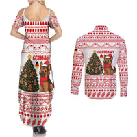 Germany Christmas Couples Matching Summer Maxi Dress and Long Sleeve Button Shirt with German Shepherd Dog Gingerbread Tree and Red Holiday Pattern - Wonder Print Shop