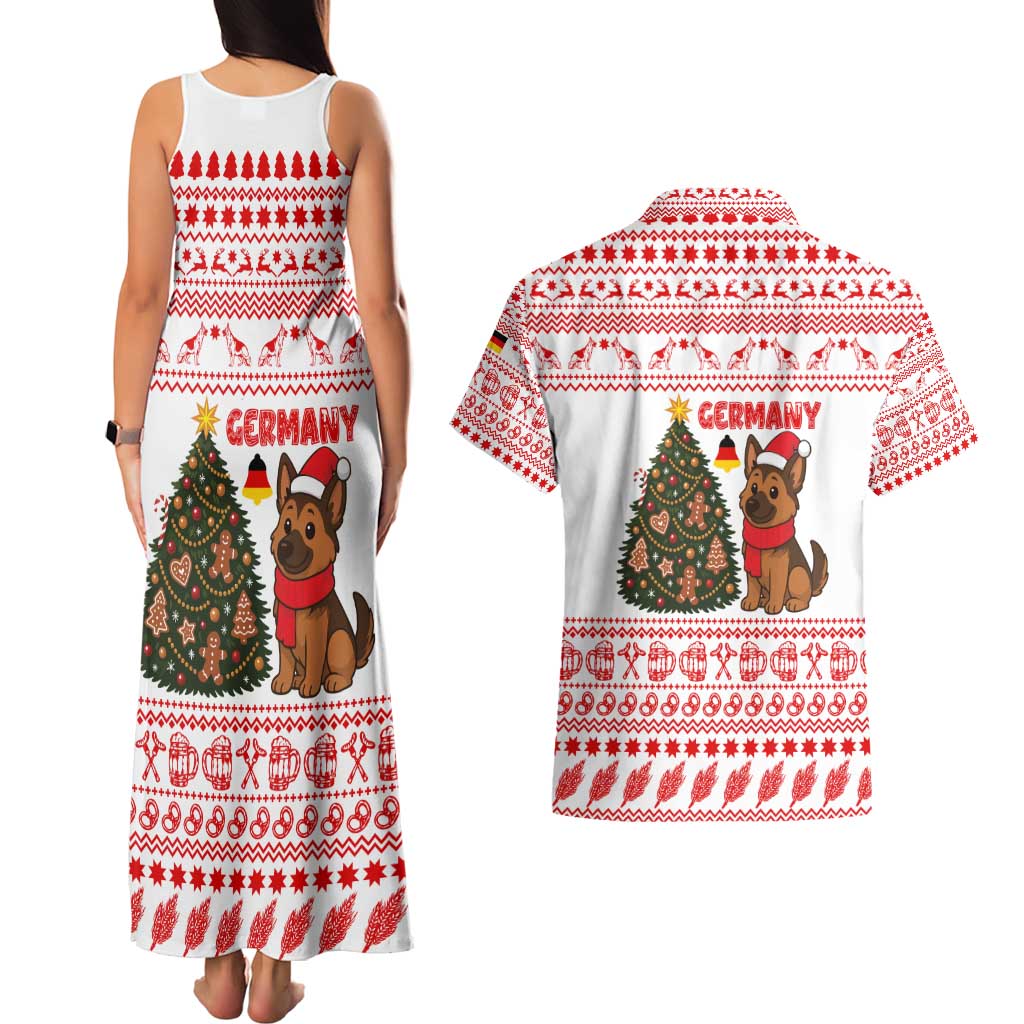 Germany Christmas Couples Matching Tank Maxi Dress and Hawaiian Shirt with German Shepherd Dog Gingerbread Tree and Red Holiday Pattern - Wonder Print Shop