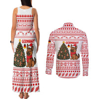 Germany Christmas Couples Matching Tank Maxi Dress and Long Sleeve Button Shirt with German Shepherd Dog Gingerbread Tree and Red Holiday Pattern - Wonder Print Shop