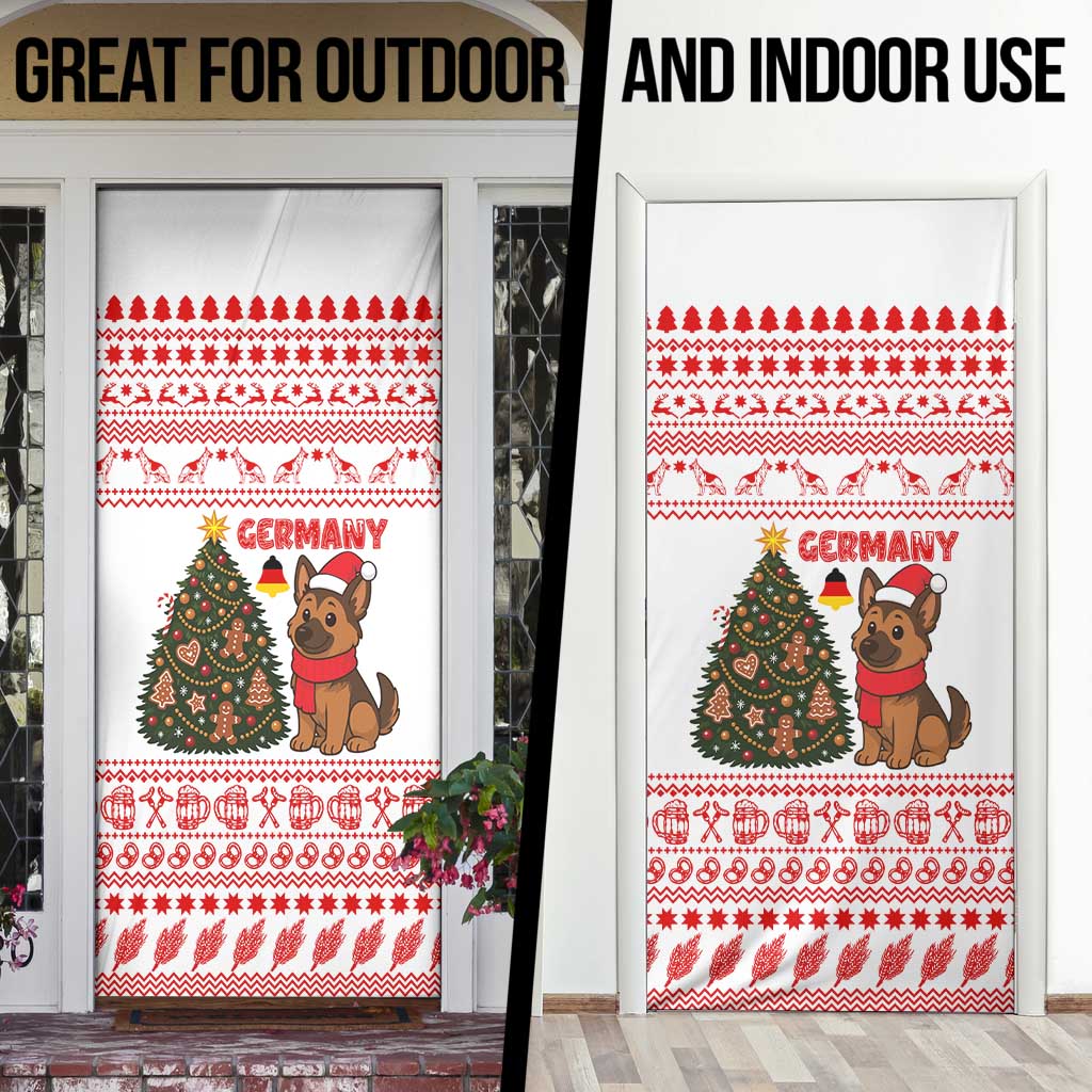 Germany Christmas Door Cover with German Shepherd Dog Gingerbread Tree and Red Holiday Pattern - Wonder Print Shop