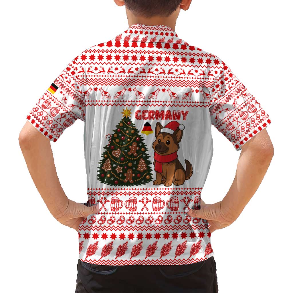 Germany Christmas Family Matching Long Sleeve Bodycon Dress and Hawaiian Shirt with German Shepherd Dog Gingerbread Tree and Red Holiday Pattern - Wonder Print Shop