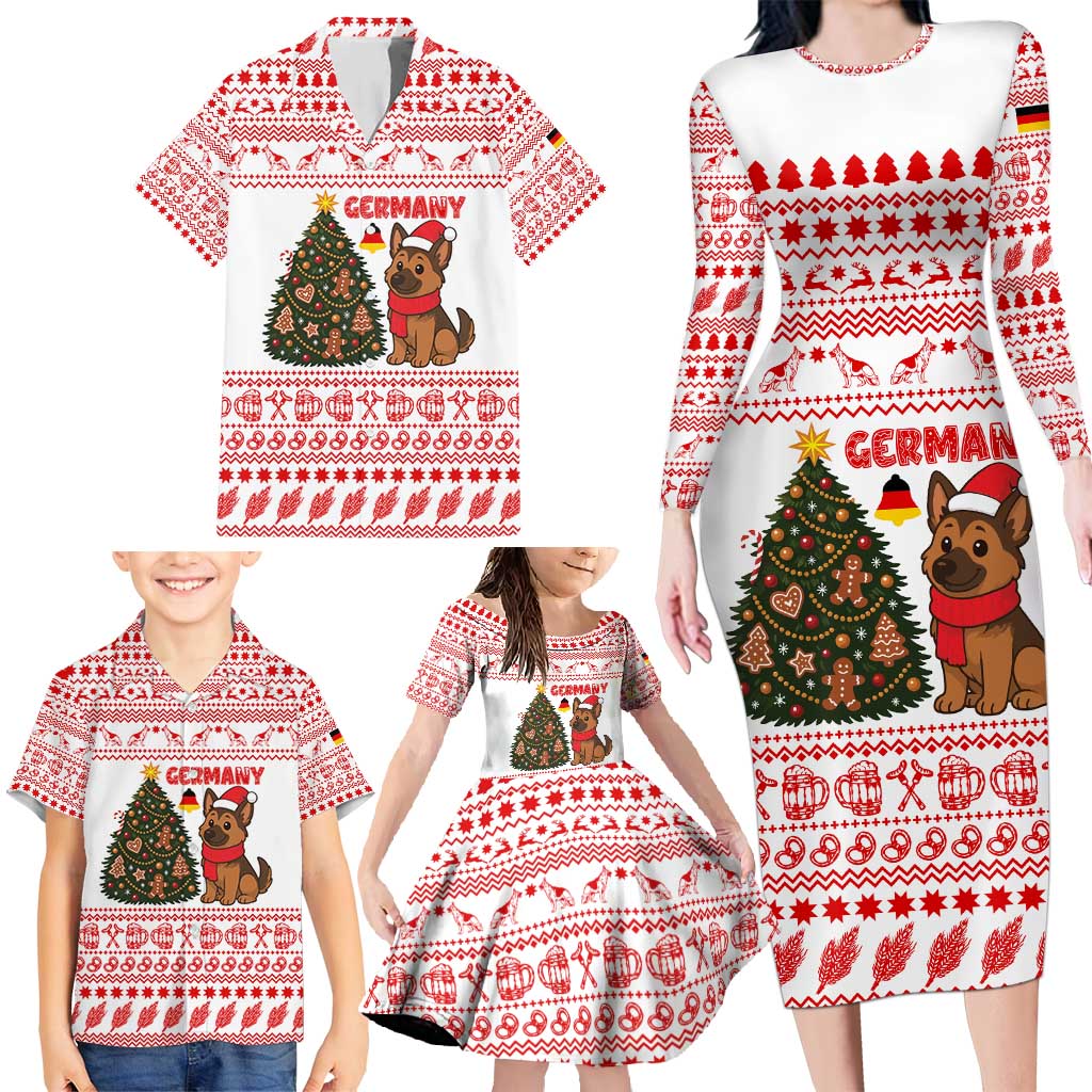 Germany Christmas Family Matching Long Sleeve Bodycon Dress and Hawaiian Shirt with German Shepherd Dog Gingerbread Tree and Red Holiday Pattern - Wonder Print Shop