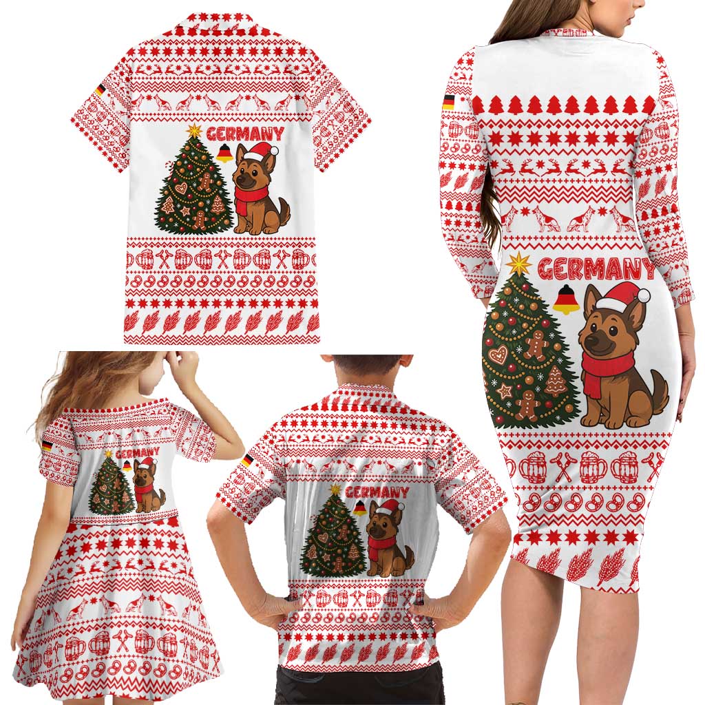 Germany Christmas Family Matching Long Sleeve Bodycon Dress and Hawaiian Shirt with German Shepherd Dog Gingerbread Tree and Red Holiday Pattern - Wonder Print Shop