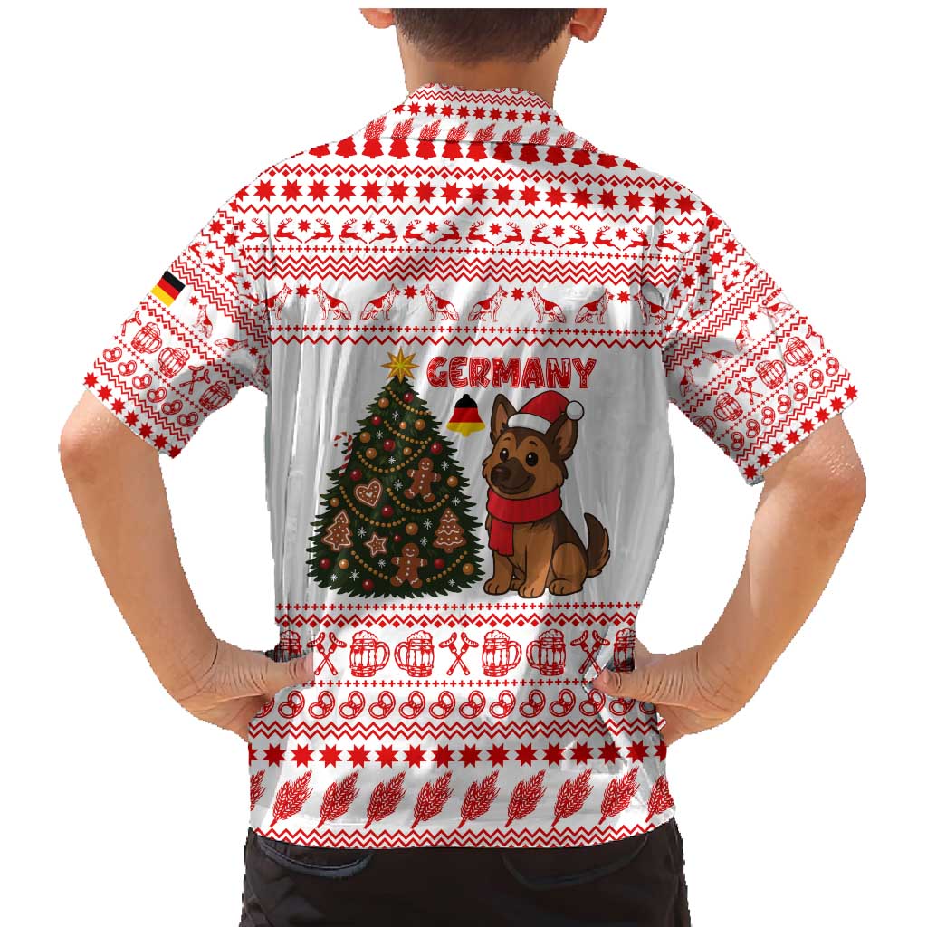 Germany Christmas Family Matching Mermaid Dress and Hawaiian Shirt with German Shepherd Dog Gingerbread Tree and Red Holiday Pattern - Wonder Print Shop