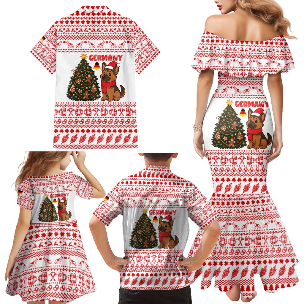 Germany Christmas Family Matching Mermaid Dress and Hawaiian Shirt with German Shepherd Dog Gingerbread Tree and Red Holiday Pattern - Wonder Print Shop