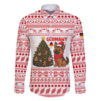 Germany Christmas Family Matching Mermaid Dress and Hawaiian Shirt with German Shepherd Dog Gingerbread Tree and Red Holiday Pattern - Wonder Print Shop