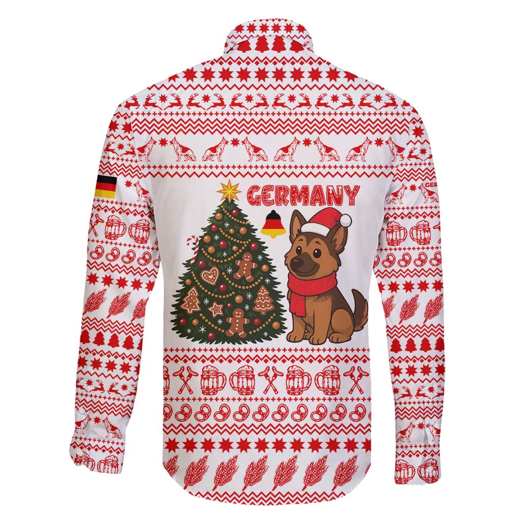 Germany Christmas Family Matching Mermaid Dress and Hawaiian Shirt with German Shepherd Dog Gingerbread Tree and Red Holiday Pattern - Wonder Print Shop