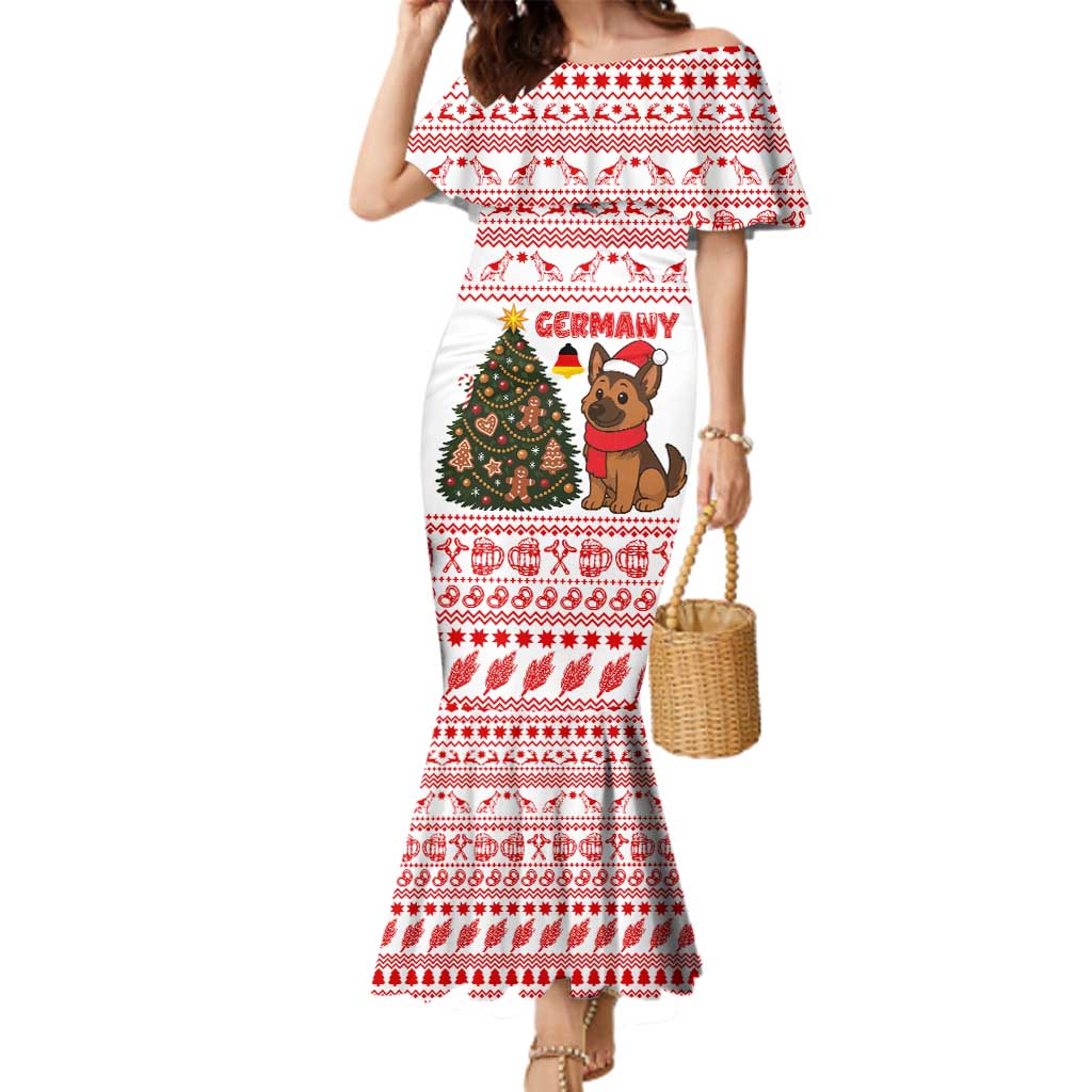 Germany Christmas Family Matching Mermaid Dress and Hawaiian Shirt with German Shepherd Dog Gingerbread Tree and Red Holiday Pattern - Wonder Print Shop