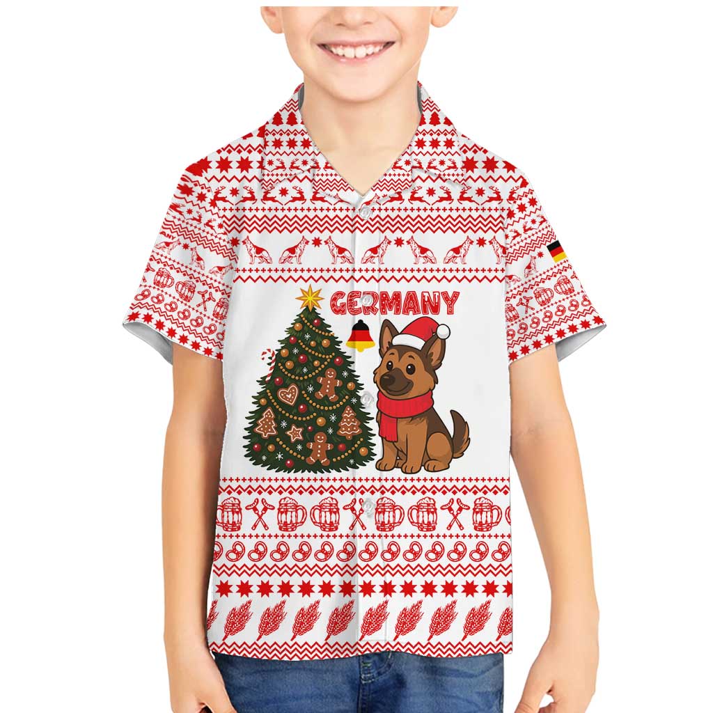 Germany Christmas Family Matching Mermaid Dress and Hawaiian Shirt with German Shepherd Dog Gingerbread Tree and Red Holiday Pattern - Wonder Print Shop