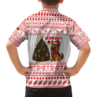 Germany Christmas Family Matching Off The Shoulder Long Sleeve Dress and Hawaiian Shirt with German Shepherd Dog Gingerbread Tree and Red Holiday Pattern - Wonder Print Shop