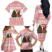 Germany Christmas Family Matching Off The Shoulder Long Sleeve Dress and Hawaiian Shirt with German Shepherd Dog Gingerbread Tree and Red Holiday Pattern - Wonder Print Shop