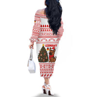 Germany Christmas Family Matching Off The Shoulder Long Sleeve Dress and Hawaiian Shirt with German Shepherd Dog Gingerbread Tree and Red Holiday Pattern - Wonder Print Shop