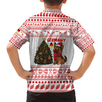 Germany Christmas Family Matching Off Shoulder Maxi Dress and Hawaiian Shirt with German Shepherd Dog Gingerbread Tree and Red Holiday Pattern - Wonder Print Shop