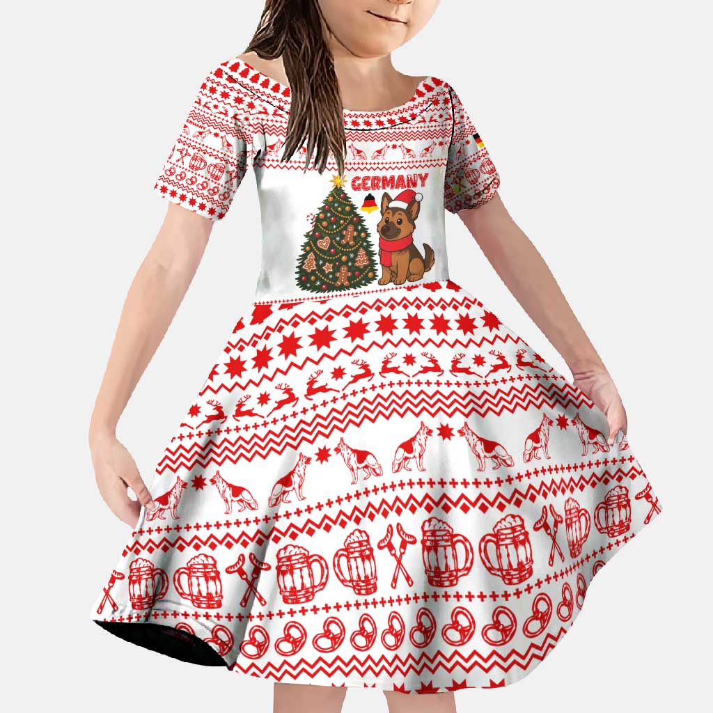 Germany Christmas Family Matching Off Shoulder Maxi Dress and Hawaiian Shirt with German Shepherd Dog Gingerbread Tree and Red Holiday Pattern - Wonder Print Shop